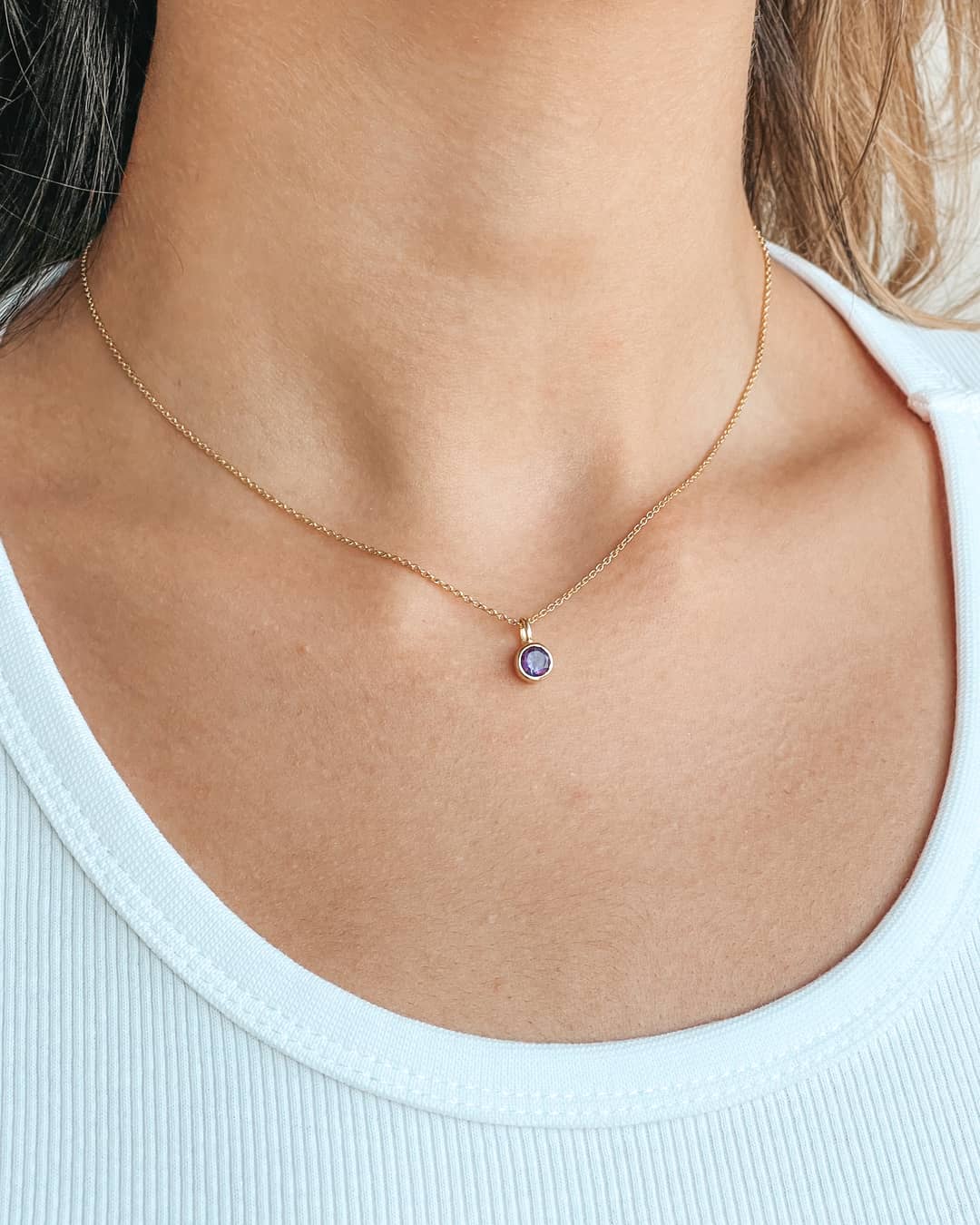 Collana in argento Birthstone Golden February - Ametista - Indira